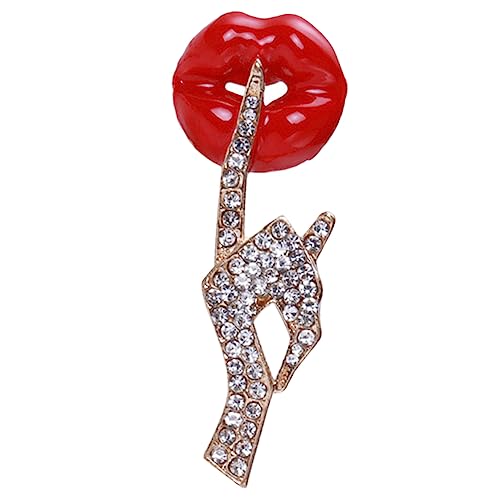 UKCOCO Strassbesetzte Lippen Brosche aus Metall Modischer Ansteckpin mit Geheimem Gesten Design Langlebig für Damenpullover Mäntel Anzüge und Schals Vielseitiges Accessoire von UKCOCO