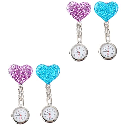 UKCOCO 4 Stück Taschenuhr Tragbare Tasche Revers Uhr Clip Auf Hängende Uhr Damenuhren Für Damen Pflegeuhr Arztuhr Entzückende Damenuhr Schmücken Mechanisch Fräulein Legierung von UKCOCO