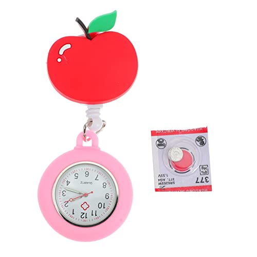 UKCOCO Krankenschwester Fob Uhr Taschenuhr Ansteckuhr: Silikon Apfel Brosche Ausziehbare Krankenschwesteruhr Schwesternuhr Quarz Pflegeuhr Pflege Pulsuhr Kinder Arzt Damen Herren Valentinstag von UKCOCO