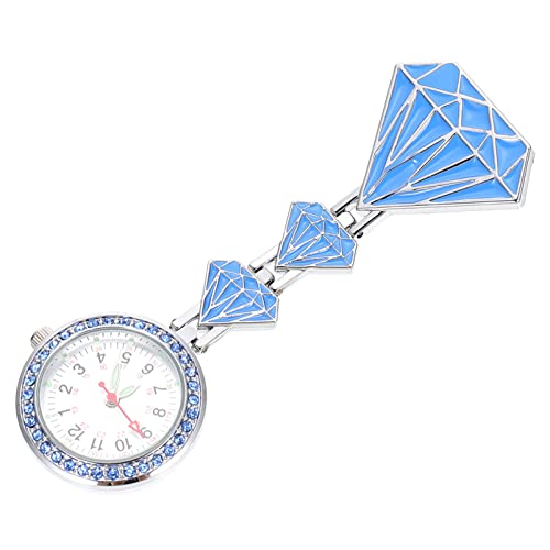 UKCOCO Taschenuhr Uhr Fob Uhr Diamant Form Ansteckuhr Brosche mit Clip Schwesternuhr Quarzuhr Leuchtende H?ngeuhr Pflegeuhr für Pflege Arzt Student Damen Blau von UKCOCO