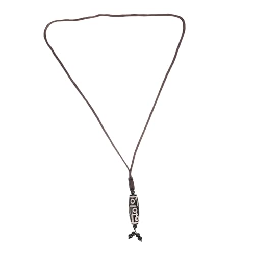 UKCOCO Tibetischer Ethno Anhänger aus Dzi Perle Buddhistische Glücksbringer Halskette aus Schwarzem Achat Modisches Damen Schmuckstück mit Tibetischem Schutzamulett für Alltag und von UKCOCO