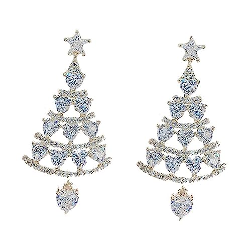 UKCOCO Weihnachtsohrringe Damen Weihnachtsbaum Anhänger Festliche Ohrhänger Silberfarben Modischer Schmuck für Weihnachtsfeier und Familienfeiern von UKCOCO
