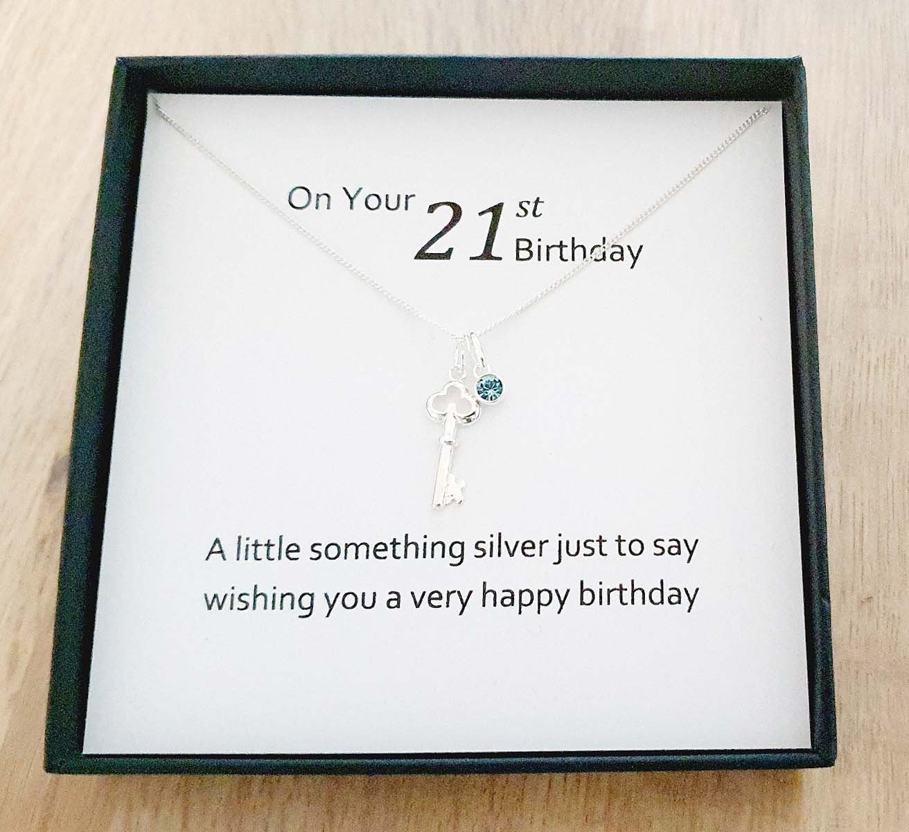 21. Geburtstag Schlüssel Birthstone Halskette 925 Sterling Silber, Personalisierte Schmuck Geschenk Für Frauen von UKCharmedJewellery
