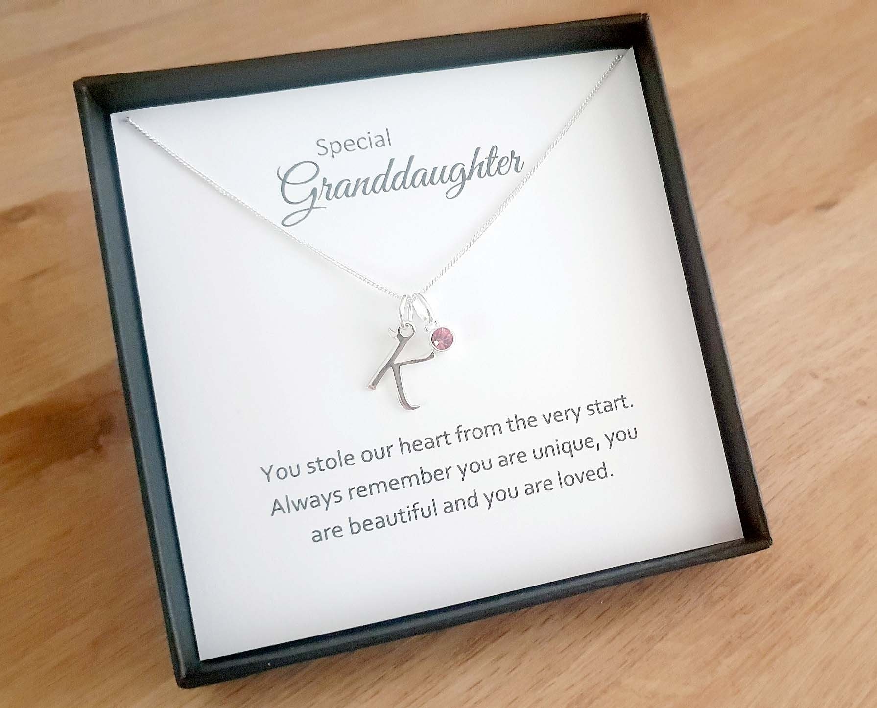 Enkelin Geschenk Buchstabe Birthstone Halskette 925 Sterlingsilber, Personalisiertes Geburtstagsgeschenk Für Frauen Mädchen von UKCharmedJewellery