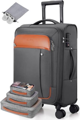 UKEIN Softside Erweiterbares Handgepäck, 55,9 x 35,6 x 22,9 cm, von Fluggesellschaften zugelassen, 50,8 cm Handgepäck mit Rollen und TSA-Schloss, Reisekoffer mit 4-teiligem Packset für Damen und UKEIN Softside Erweiterbares Handgepäck, 55,9 x 35,6 x 22,9 cm, von Fluggesellschaften zugelassen, 50,8 cm Handgepäck mit Rollen und TSA-Schloss, Reisekoffer mit 4-teiligem Packset für Damen und von UKEIN