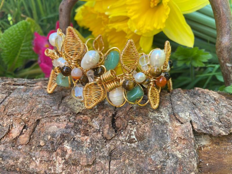 Blatt Rebe Armband, Gemischte Quarz Wald Natur Hand Draht Gewickelt, Heilstein Spirituelle Boho Baum von UKGemstoned