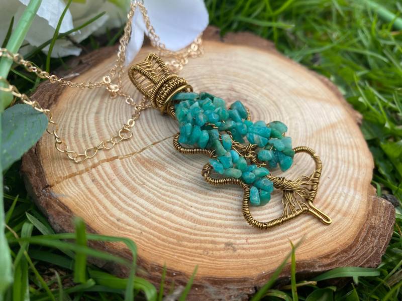 Eichenblatt Halskette - Baum Blatt Draht Anhänger Antike Bronze Wire Wrapped Edelstein Halskette von UKGemstoned