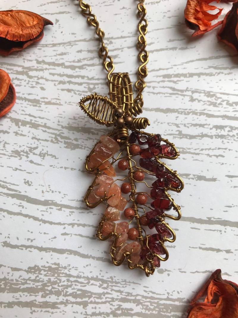 Eichenblatt Halskette - Blatt Anhänger Antik Bronze Statement Natur Schmuck Handverkabelte Draht von UKGemstoned