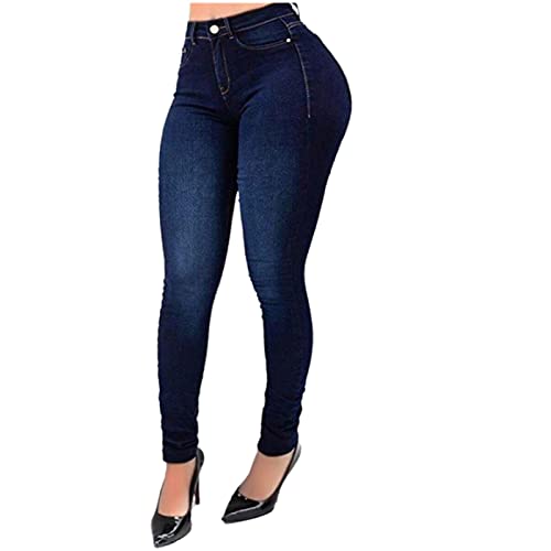 Damenjeans Frauen Kurvige Jeans Hohe Taille Butt Hubing Denim Hosen Stretch Butt Hub Jeans-Dark Blue,Europe Us L von UKKO