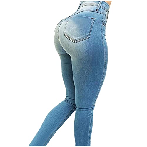 Damenjeans Frauen Kurvige Jeans Hohe Taille Butt Hubing Denim Hosen Stretch Butt Hub Jeans-Light Light Blue,Europe Us M von UKKO