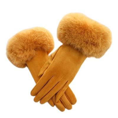UKKO Handschuhe Frauen Winter Warme Wildleder Touch Screen Handschuh Weibliche Stickerei Plus Samt Dicke Fahrhandschuhe-Yellow,One Size von UKKO