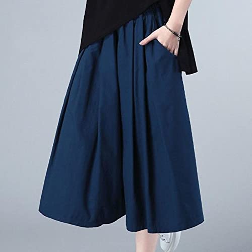 UKKO Hose mit weitem Bein Baumwolle Und Leinen-Wide-Beinhosen Frauen Sommer Hohe Taille Lose Große Größe All-Match Casual Pants Cropped Hakama von UKKO