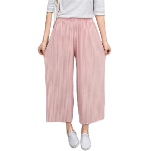 UKKO Hose mit weitem Bein Sommer Frauen Hohe Taille Nine Punkte Weitbeinige Hosen Mode Casual Frauen Elastische Taille Plissee Pants von UKKO