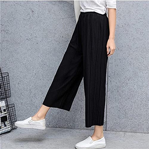 UKKO Hose mit weitem Bein Sommer Frauen Hohe Taille Nine Punkte Weitbeinige Hosen Mode Casual Frauen Elastische Taille Plissee Pants von UKKO