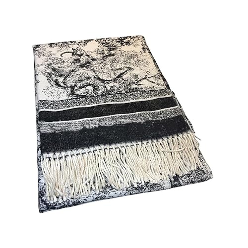 UKKO Schal Damen Winter Großer Schal 65-180Cm Wolle Herbst Plaid Color Matching Wollschal Fransen Decke Schal-Black,65-180Cm von UKKO