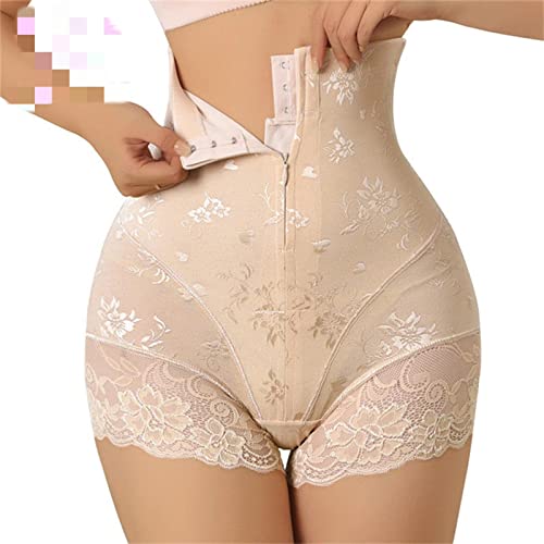 UKKO Shape Slips Sexy Spitzenform Frauen Hohe Taille Mit Reißverschluss Doppelsteuerhöfe-Lace Zipper Apricot,XXL von UKKO