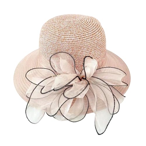 UKKO Strohhut Sommer Damen Hut Freizeit Strand Frauen Sonnenhut Breitrand Hut Blume Eimer Hut Casual Cap Weibliche Fedora von UKKO