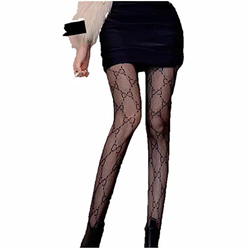 UKKO Lolita Strumpfhose Damen - Ausgehöhlt Spitze Mesh Strümpfe Booden Retro Floral Rattan Weiße Strumpfhosen-D, One Size von UKKO