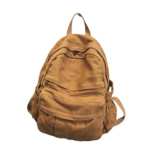 UKKO Tasche Schultasche Für Mädchen Rucksack Frauen Weiche Stoff Bücherbags Mittelstudent Schultasche Große Kapazität Leinwand Tasche, Braun von UKKO