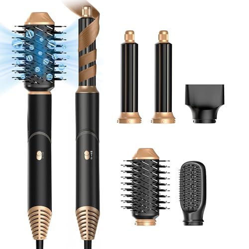UKLISS 5 in 1 Airstyler mit Luft-Lockenstab Ionen Haartrockner Warmluftbürste Multistyler 5 in 1 Airbrush Set Hairstyler mit Stylingbürsten Zubehör Haarstyler Styling Geschenken für Frauen, Schwarz von UKLISS
