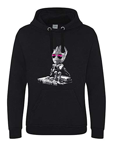 UKPrintwear DJ Baby Groot Unisex Siebdruck Hoodie, Schwarz , XL von UKPrintwear