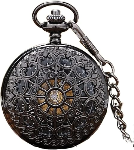 UKewei Personalisierte Taschenuhr, hohler Stahl, schwarz, mechanische Taschenuhr, für Herren und Damen, Handaufzugsuhren, Anhängeruhr, Vintage, D, Einheitsgröße, Rucksäcke von UKewei