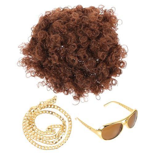ULDIGI 1satz Disco Cosplay Mit Jahre Perücke Sonnenbrille Und Goldener Halskette Für Mottopartys Karneval Und Fotoshootings Unisex Zufälligen Designs von ULDIGI