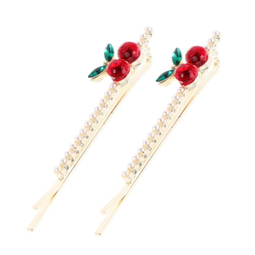 ULDIGI 2 Stück Damen Haarschmuck Cherry Haarspangen mit Strasssteinen und Perlen Elegante Robuste Französische Haarklammern Modische Frucht design Haaraccessoires für Alltag und von ULDIGI