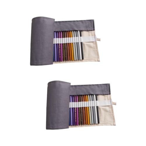 ULDIGI 2stücke Großzügiger Bleistift Organizer Aus Canvas Dunkelgrau Mit Slots Tragbare Roll-up Federtasche Für Künstler Und Kreative Zur Aufbewahrung Von Farb Und Zeichenstiften von ULDIGI