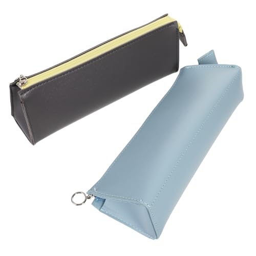 ULDIGI 2 Stück PU Leder Federmäppchen Groß Volumen Kosmetiktasche Stiftemäppchen mit Reißverschluss für Schüler Reise Make Up Organizer Blau von ULDIGI