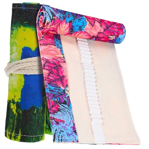 ULDIGI Federmäppchen Rolle Aus Canvas 48 Fächer Aufrollbar Für Bleistifte Ahornmuster Zum Zeichnen Und Malen von ULDIGI