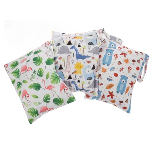 ULDIGI 3 Stück Teiliges wasserdichte Windeltaschen mit Reißverschluss Cartoon Prints Wasserabweisend Waschbar Praktische Schlaufe für Schwimmwindeln Reise und Strand von ULDIGI