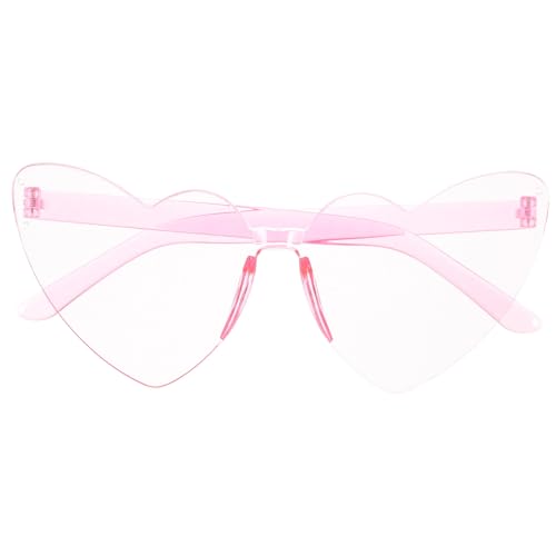 ULDIGI Randlose Leichte Herz-sonnenbrille aus Robustem Pc-material Transparente Candy-farbe Modisches Party-accessoire für Damen für Alltag und Feierlichkeiten Hellrosa von ULDIGI