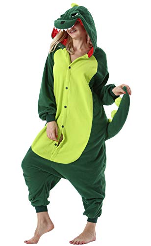 ULEEMARK Damen Herren Jumpsuit Onesie Tier Fasching Halloween Kostüm Lounge Sleepsuit Cosplay Overall Pyjama Schlafanzug Erwachsene Unisex Dinosaurier for M von ULEEMARK