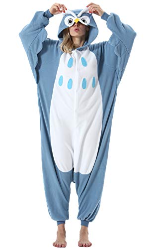 ULEEMARK Damen Herren Jumpsuit Onesie Tier Fasching Halloween Kostüm Lounge Sleepsuit Cosplay Overall Pyjama Schlafanzug Erwachsene Unisex Eule for S von ULEEMARK