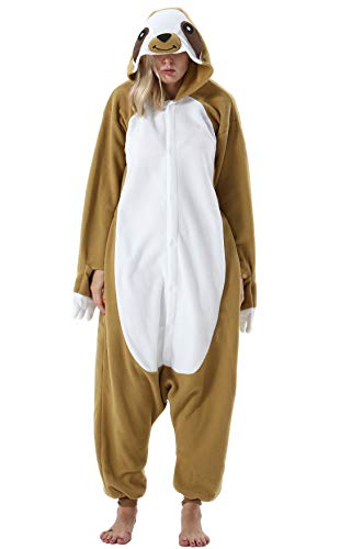 ULEEMARK Damen Herren Jumpsuit Onesie Tier Fasching Halloween Kostüm Lounge Sleepsuit Cosplay Overall Pyjama Schlafanzug Erwachsene Unisex Faultier for M von ULEEMARK