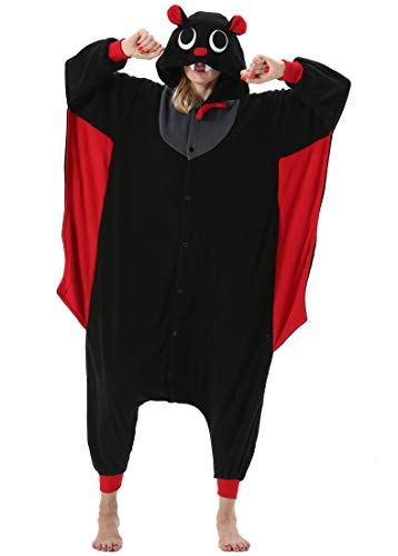 ULEEMARK Damen Herren Jumpsuit Onesie Tier Fasching Halloween Kostüm Lounge Sleepsuit Cosplay Overall Pyjama Schlafanzug Erwachsene Unisex Fledermaus for L von ULEEMARK