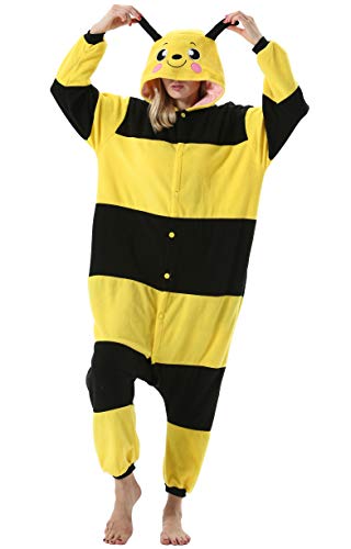 ULEEMARK Damen Herren Jumpsuit Onesie Tier Fasching Halloween Kostüm Lounge Sleepsuit Cosplay Overall Pyjama Schlafanzug Erwachsene Unisex Gelb Biene for M von ULEEMARK