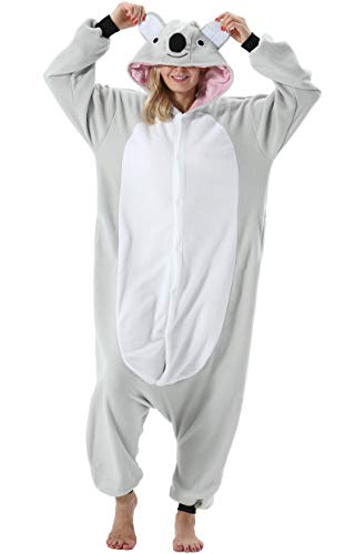 ULEEMARK Damen Herren Jumpsuit Onesie Tier Fasching Halloween Kostüm Lounge Sleepsuit Cosplay Overall Pyjama Schlafanzug Erwachsene Unisex Grau Koala for XL von ULEEMARK