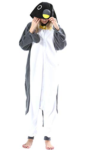 ULEEMARK Damen Herren Jumpsuit Onesie Tier Fasching Halloween Kostüm Lounge Sleepsuit Cosplay Overall Pyjama Schlafanzug Erwachsene Unisex Grau Pinguin for M von ULEEMARK