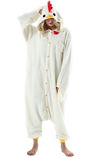 ULEEMARK Damen Herren Jumpsuit Onesie Tier Fasching Halloween Kostüm Lounge Sleepsuit Cosplay Overall Pyjama Schlafanzug Erwachsene Unisex Hahn for XL von ULEEMARK