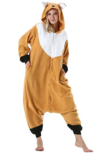 ULEEMARK Damen Herren Jumpsuit Onesie Tier Fasching Halloween Kostüm Lounge Sleepsuit Cosplay Overall Pyjama Schlafanzug Erwachsene Unisex Orange Fuchs for XL von ULEEMARK