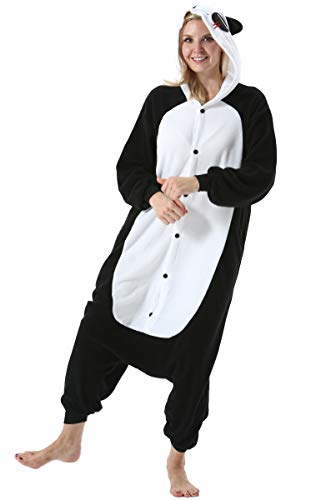 ULEEMARK Damen Herren Jumpsuit Onesie Tier Fasching Halloween Kostüm Lounge Sleepsuit Cosplay Overall Pyjama Schlafanzug Erwachsene Unisex Panda for L von ULEEMARK