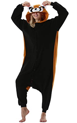 ULEEMARK Damen Herren Jumpsuit Onesie Tier Fasching Halloween Kostüm Lounge Sleepsuit Cosplay Overall Pyjama Schlafanzug Erwachsene Unisex Rot Panda for S von ULEEMARK