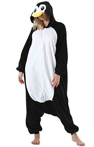 ULEEMARK Damen Herren Jumpsuit Onesie Tier Fasching Halloween Kostüm Lounge Sleepsuit Cosplay Overall Pyjama Schlafanzug Erwachsene Unisex Schwarz Pinguin for S von ULEEMARK