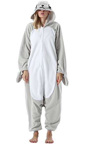 ULEEMARK Damen Herren Jumpsuit Onesie Tier Fasching Halloween Kostüm Lounge Sleepsuit Cosplay Overall Pyjama Schlafanzug Erwachsene Unisex Seelöwe for M von ULEEMARK