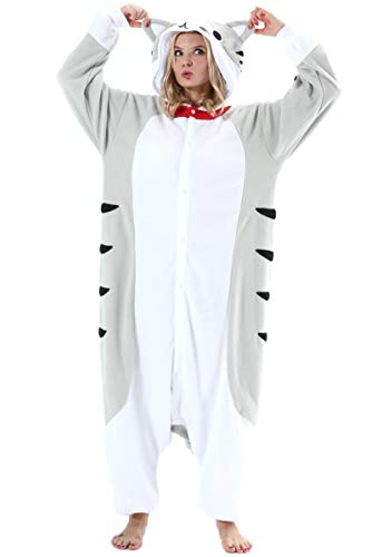 ULEEMARK Damen Herren Jumpsuit Onesie Tier Fasching Halloween Kostüm Lounge Sleepsuit Cosplay Overall Pyjama Schlafanzug Erwachsene Unisex Tabby Katze for XL von ULEEMARK