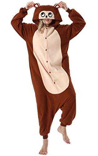 ULEEMARK Damen Jumpsuit Onesie Tier Fasching Halloween Kostüm Lounge Sleepsuit Herren Cosplay Overall Pyjama Schlafanzug Erwachsene Unisex Brown AFFE for L von ULEEMARK
