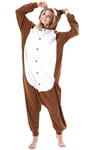 ULEEMARK Damen Jumpsuit Onesie Tier Fasching Halloween Kostüm Lounge Sleepsuit Herren Cosplay Overall Pyjama Schlafanzug Erwachsene Unisex Brown Eichhörnchen for XL von ULEEMARK