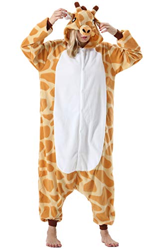 ULEEMARK Damen Jumpsuit Onesie Tier Fasching Halloween Kostüm Lounge Sleepsuit Herren Cosplay Overall Pyjama Schlafanzug Erwachsene Unisex Giraffe for S von ULEEMARK